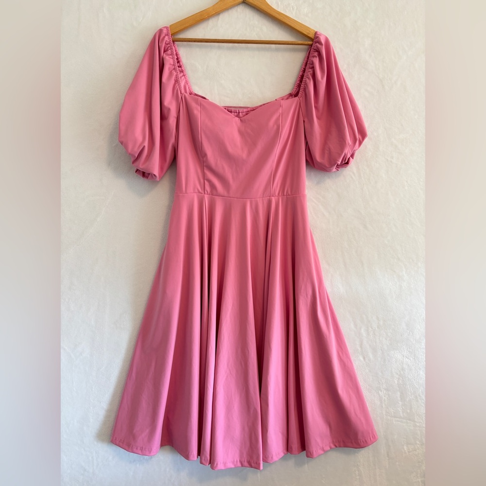 Chelsea Reece Pink Puff Sleeve Midi‎ Dress size 6